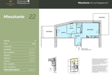 Rzut - Mieszkanie na sprzedaż 3 pokoje o powierzchni 63,45 m² - numer B22 w Stawowa Residence - etap V