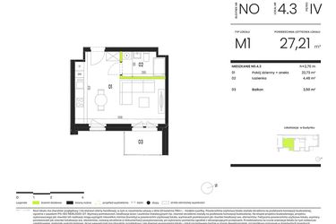 Rzut - Mieszkanie na sprzedaż 1 pokój o powierzchni 27,21 m² - numer NO.4.3 w Ogrody Staromiejskie