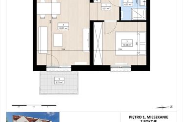 Rzut - Mieszkanie na sprzedaż 2 pokoje o powierzchni 40,15 m² - numer B4/1/21 w MONTANO