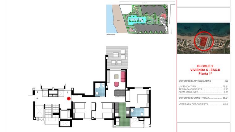 Rzut - Mieszkanie na sprzedaż 3 pokoje o powierzchni 88,91 m² - numer 1-D-5 w Apartamenty w Dénia - 14051638