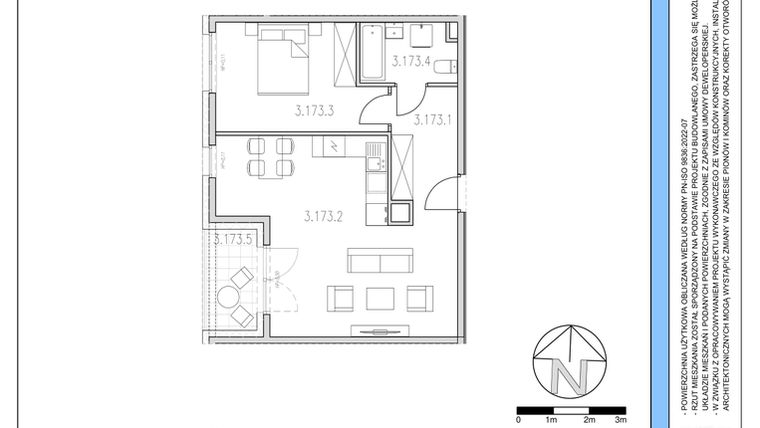 Rzut - Mieszkanie na sprzedaż 2 pokoje o powierzchni 50,79 m² - numer 173 w Osiedle Solne etap II