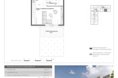 Rzut - Mieszkanie na sprzedaż 1 pokój o powierzchni 28,21 m² - numer M43 w Modern House II