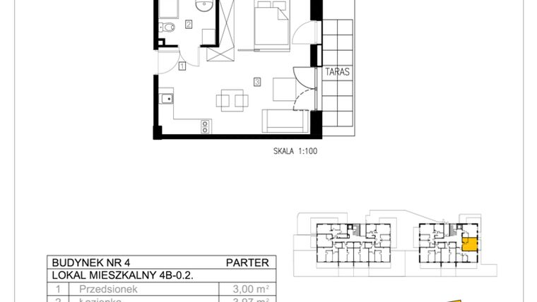 Rzut - Mieszkanie na sprzedaż 1 pokój o powierzchni 31,08 m² - numer 4B-0.2 w Gardenia Pogodno