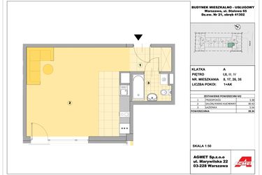 Rzut - Mieszkanie na sprzedaż 1 pokój o powierzchni 38,33 m² - numer 8 w Stalowa 65