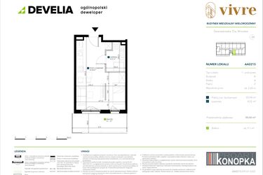 Rzut - Mieszkanie na sprzedaż 1 pokój o powierzchni 30,46 m² - numer AA0215 w Vivre