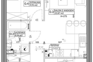 Rzut - Mieszkanie na sprzedaż 3 pokoje o powierzchni 57,39 m² - numer 56A w Osiedle Młodych etap IX