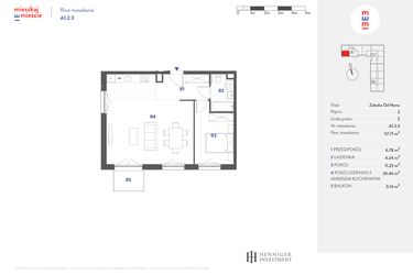 Rzut - Mieszkanie na sprzedaż 2 pokoje o powierzchni 57,71 m² - numer A1.2.3 w Mieszkaj w mieście Załęska od Nowa