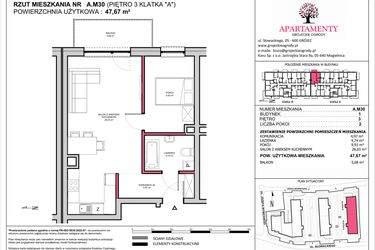 Rzut - Mieszkanie na sprzedaż 2 pokoje o powierzchni 47,67 m² - numer A.30 w Apartamenty Grójeckie Ogrody
