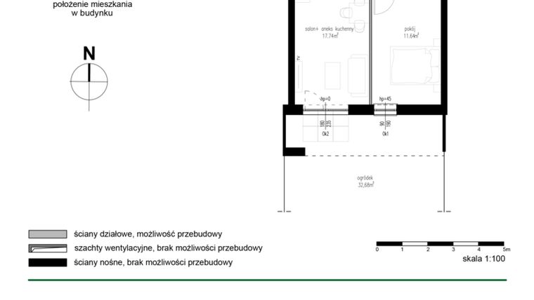 Rzut - Mieszkanie na sprzedaż 2 pokoje o powierzchni 38,32 m² - numer 5 w Wędrowna