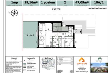 Rzut - Mieszkanie na sprzedaż 2 pokoje o powierzchni 47,09 m² - numer 18A/1 w Zielone Alejki etap II