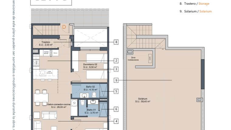 Rzut - Mieszkanie na sprzedaż 2 pokoje o powierzchni 65,6 m² - numer 2.1.D w LA Sunrise - Los Alcázares