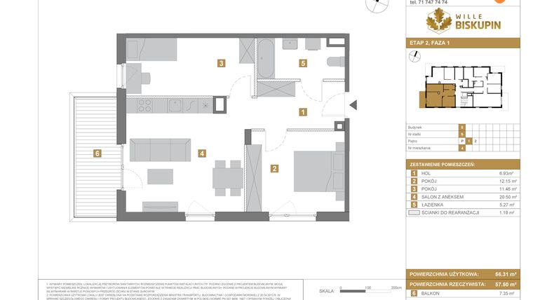 Rzut - Mieszkanie na sprzedaż 3 pokoje o powierzchni 56,31 m² - numer S4 w Wille Biskupin Etap 2.1