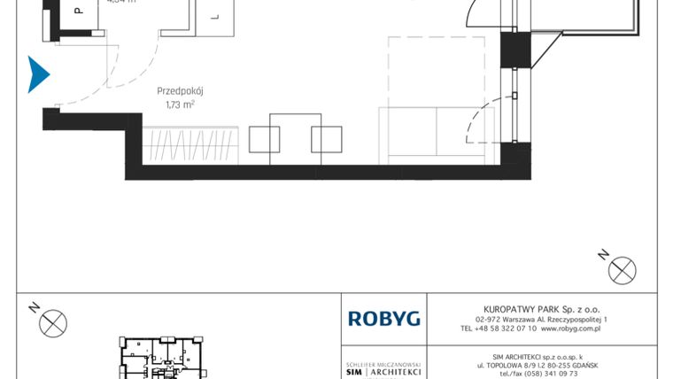 Rzut - Mieszkanie na sprzedaż 1 pokój o powierzchni 27,16 m² - numer A1/4M08 w Sky Point - Apartamenty Inwestycyjne