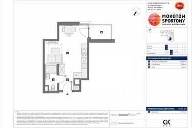 Rzut - Mieszkanie na sprzedaż 1 pokój o powierzchni 27,37 m² - numer D.12 w Mokotów Sportowy 1.1B