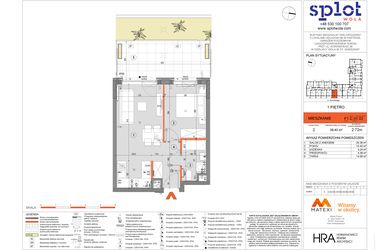 Rzut - Mieszkanie na sprzedaż 2 pokoje o powierzchni 39,43 m² - numer F1.C.01.02 w Splot Wola