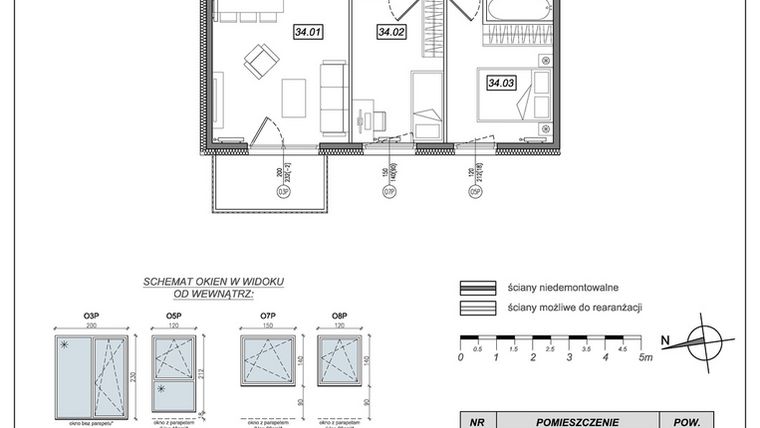 Rzut - Mieszkanie na sprzedaż 3 pokoje o powierzchni 54,66 m² - numer 6.A.34 w Urzeka bud. 6 i 7