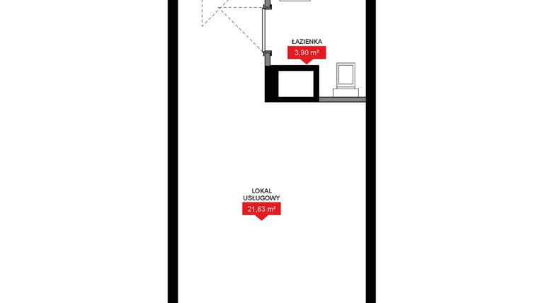 Rzut - Mieszkanie na sprzedaż 1 pokój o powierzchni 25,53 m² - numer A2 308LU w 29L - Apartamenty inwestycyjne