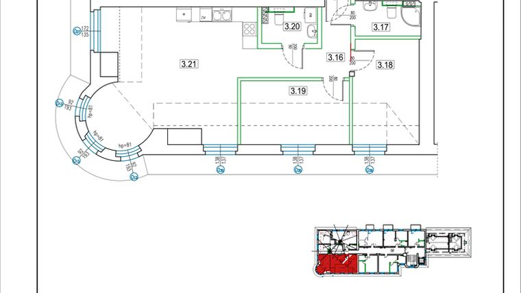 Rzut - Mieszkanie na sprzedaż 3 pokoje o powierzchni 61,73 m² - numer 26 w Kamienica 62
