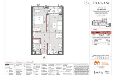 Rzut - Mieszkanie na sprzedaż 2 pokoje o powierzchni 40,94 m² - numer A.01.10 w Żelazna 54