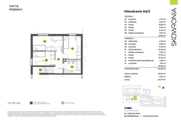 Rzut - Mieszkanie na sprzedaż 6 pokoi o powierzchni 133,28 m² - numer 5AL/2 w Skowronia