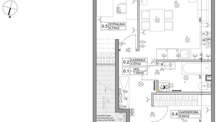 Rzut - Mieszkanie na sprzedaż 3 pokoje o powierzchni 48,03 m² - numer 99 w Manufaktura Marki 2 etap IV