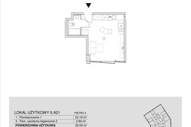 Rzut - Mieszkanie na sprzedaż 1 pokój o powierzchni 25,09 m² - numer II.A.21 w Krakowska 35 - Apartamenty Inwestycyjne