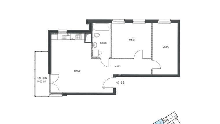 Rzut - Mieszkanie na sprzedaż 3 pokoje o powierzchni 62,95 m² - numer 53 w Wzgórze Krzemionki II