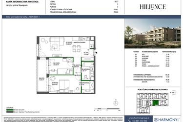 Rzut - Mieszkanie na sprzedaż 3 pokoje o powierzchni 67,43 m² - numer B-27 w Hillence etap 2