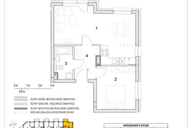 Rzut - Mieszkanie na sprzedaż 2 pokoje o powierzchni 43,85 m² - numer F1/P3/8 w Osiedle Jodłowa bud. F