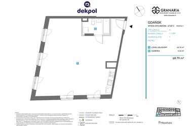 Rzut - Mieszkanie na sprzedaż 1 pokój o powierzchni 68,79 m² - numer 1.1.005 w Granaria
