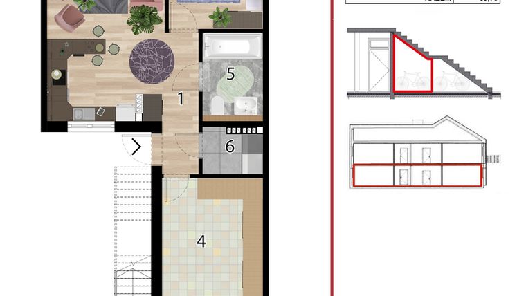 Rzut - Mieszkanie na sprzedaż 3 pokoje o powierzchni 69,79 m² - numer D1E-IV w Osiedle Przyjazne Quart - etap IV