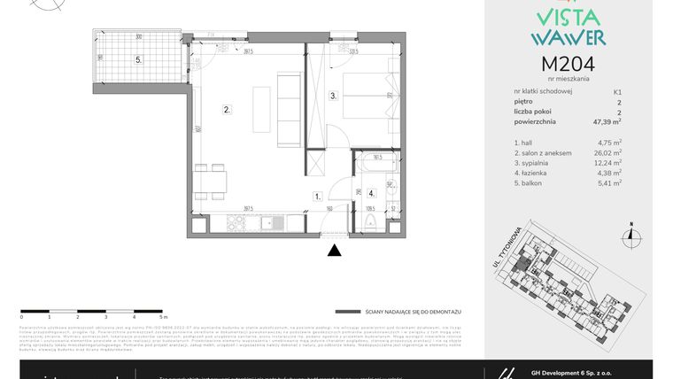 Rzut - Mieszkanie na sprzedaż 2 pokoje o powierzchni 47,39 m² - numer M204 w Vista Wawer