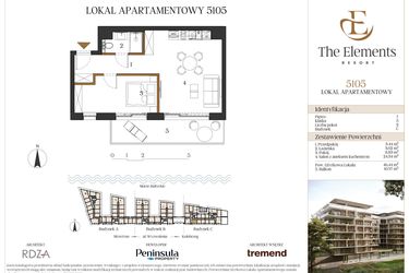 Rzut - Mieszkanie na sprzedaż 2 pokoje o powierzchni 39,63 m² - numer C5105 w The Elements Resort