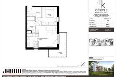 Rzut - Mieszkanie na sprzedaż 2 pokoje o powierzchni 43,97 m² - numer 34B.8 w Osiedle Konopnickiej etap II