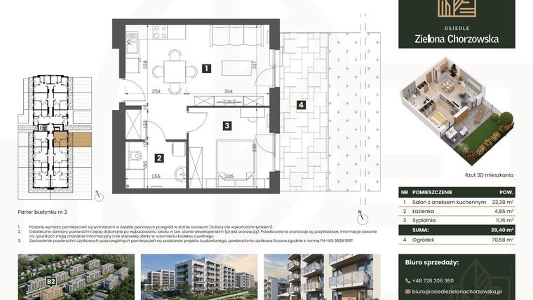Rzut - Mieszkanie na sprzedaż 2 pokoje o powierzchni 39,4 m² - numer B2.M5 w Osiedle Zielona Chorzowska