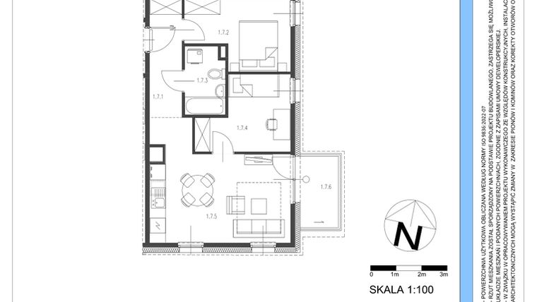 Rzut - Mieszkanie na sprzedaż 3 pokoje o powierzchni 49,89 m² - numer A.7 w Osiedle Telimeny etap III