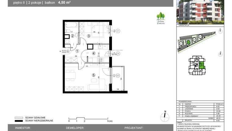 Rzut - Mieszkanie na sprzedaż 2 pokoje o powierzchni 48,02 m² - numer 14G.40 w Zielone Zamienie X