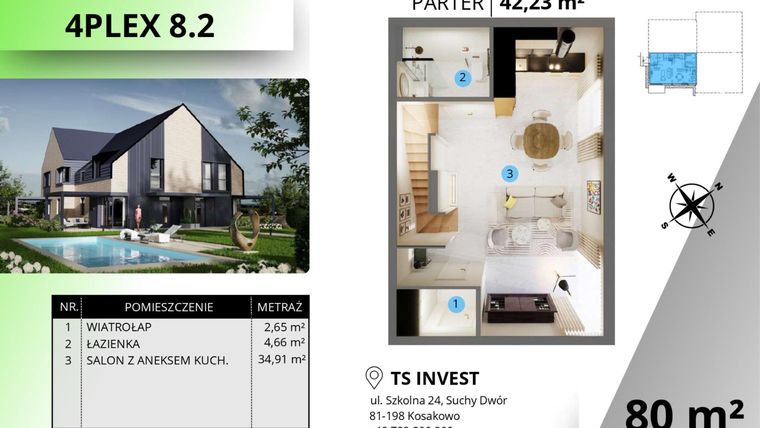 Rzut - Dom na sprzedaż 4 pokoje o powierzchni 79,67 m² - numer 8.2 w Tesoro Golf Park