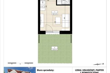 Rzut - Mieszkanie na sprzedaż 1 pokój o powierzchni 19,95 m² - numer B4/0/10 w Montano bud. B4 - apartamenty inwestycyjne
