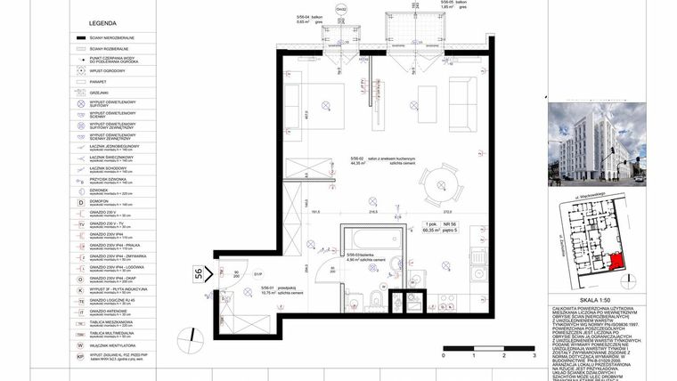 Rzut - Mieszkanie na sprzedaż 1 pokój o powierzchni 60,99 m² - numer 56 w Biała Kamienica