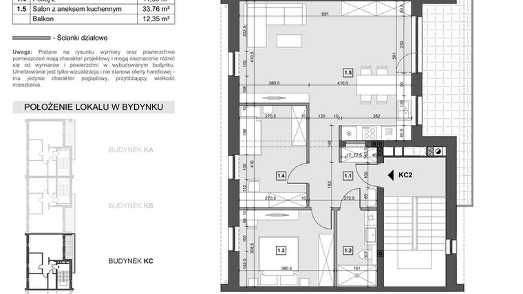 Rzut - Mieszkanie na sprzedaż 4 pokoje o powierzchni 69,15 m² - numer KC2 w Wzgórze Zelwerowicza