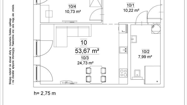 Rzut - Mieszkanie na sprzedaż 2 pokoje o powierzchni 53,67 m² - numer 10 w Osiedle Teatralne 19 - apartamenty inwestycyjne