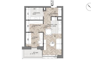 Rzut - Mieszkanie na sprzedaż 2 pokoje o powierzchni 42,09 m² - numer 27 w Apartamenty Czysta