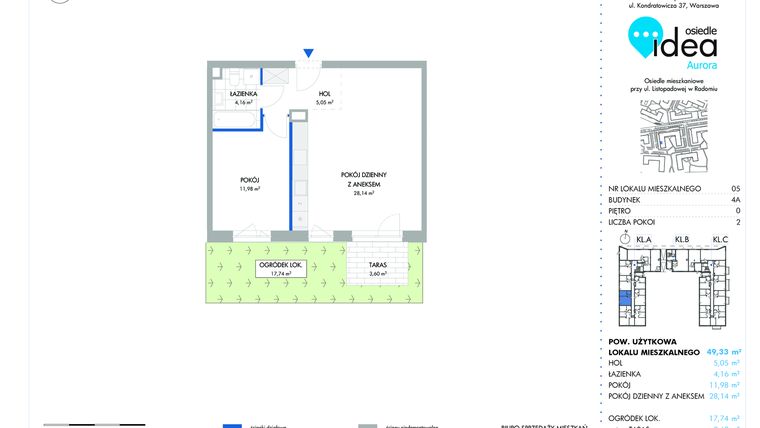 Rzut - Mieszkanie na sprzedaż 2 pokoje o powierzchni 49,29 m² - numer 5.4A w Osiedle Idea Aurora