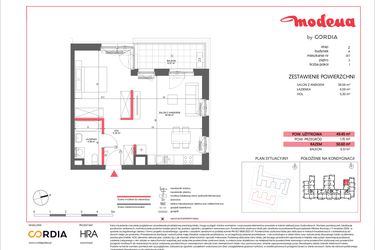 Rzut - Mieszkanie na sprzedaż 1 pokój o powierzchni 49,45 m² - numer A.017 w Modena II