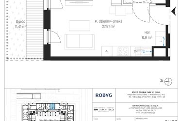 Rzut - Mieszkanie na sprzedaż 1 pokój o powierzchni 33,62 m² - numer J.0M07 w Nadmotławie Apartments etap J