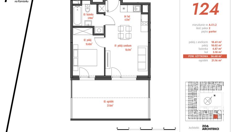 Rzut - Mieszkanie na sprzedaż 2 pokoje o powierzchni 36,68 m² - numer AF1.2 w PUR