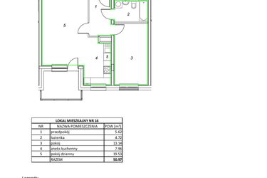 Rzut - Mieszkanie na sprzedaż 2 pokoje o powierzchni 50,97 m² - numer 16 w Nowa Pszczelna