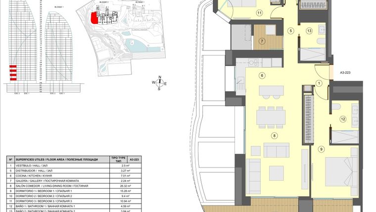 Rzut - Mieszkanie na sprzedaż 4 pokoje o powierzchni 115 m² - numer 1 w Sea Towers 3 Bedrooms
