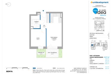 Rzut - Mieszkanie na sprzedaż 2 pokoje o powierzchni 34,17 m² - numer 6A/4 w Osiedle Idea Aquarius